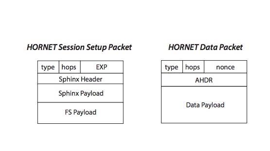 Block diagrams of HORNET's two packet types. Chen et al