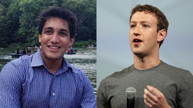 Aran Khanna, left, and Facebook CEO Mark Zuckerberg. Courtesy, Justin Sullivan / Getty Images