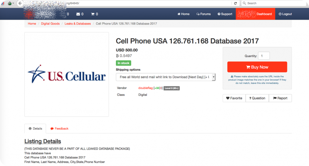 UScellular database sold on dark web