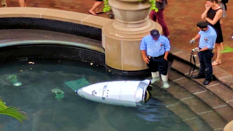 Security Robot Found Found "Drowned" inside a fountain