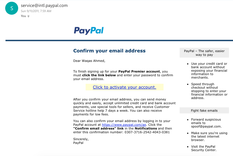 Paypal Spoof Email