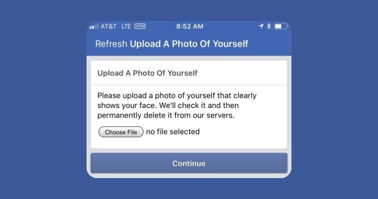 Facebook new captcha wants users to upload a clear photo of them
