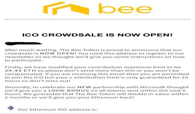BeeToken’s ICO Hit by Phishing Scam; $1M worth of Ethereum Stolen