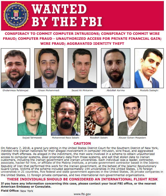 US Charge 9 Iranian Hackers for Hacking Companies & Stealing Secrets