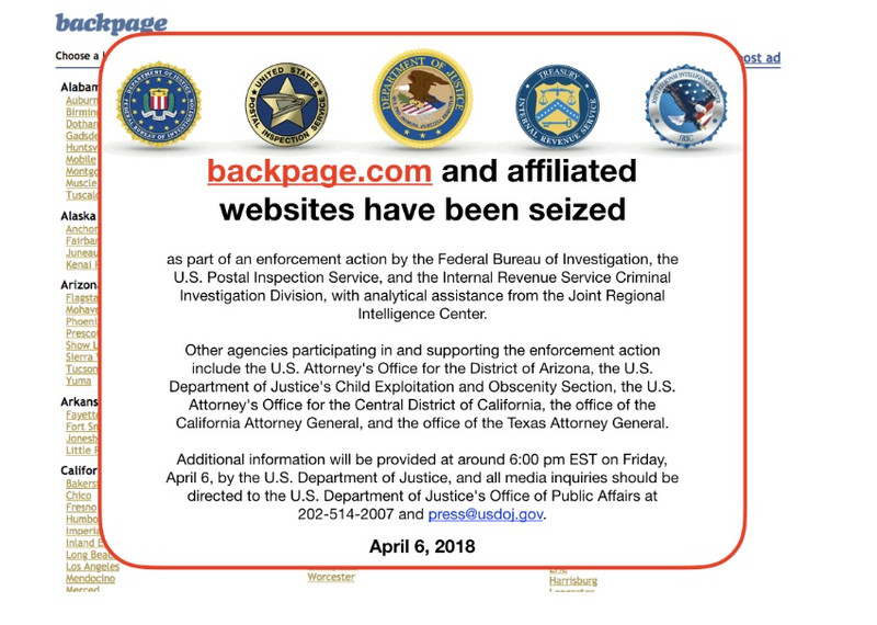 US government seizes classified advertising website Backpage.com