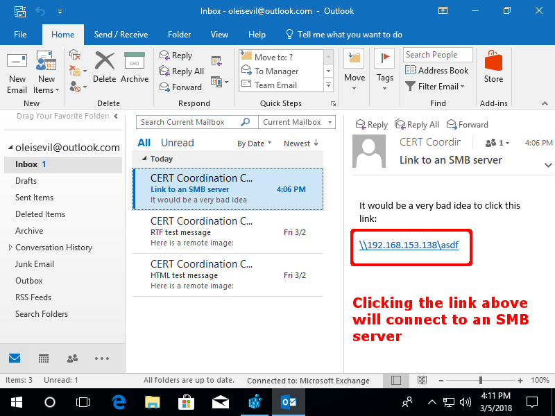 Microsoft Outlook bug expose your Windows credentials to hackers