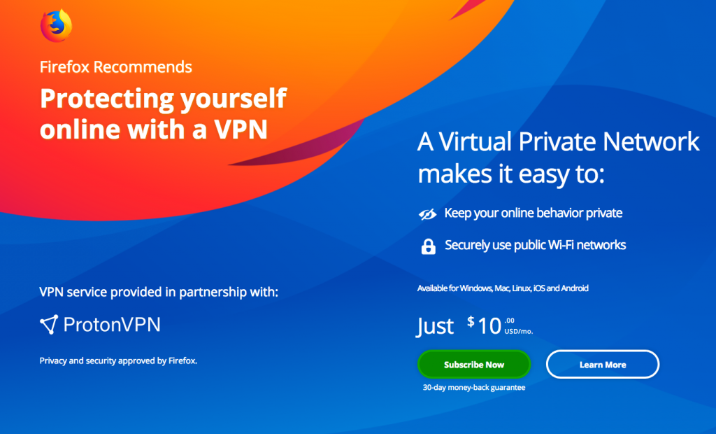 ProtonVPN Subscriptions Now Available on Firefox for $10