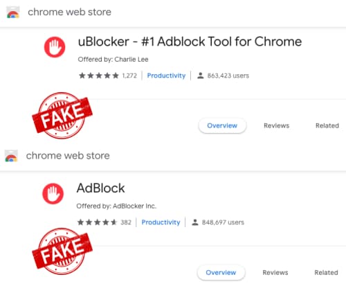 Fake ad blockers on Chrome web store