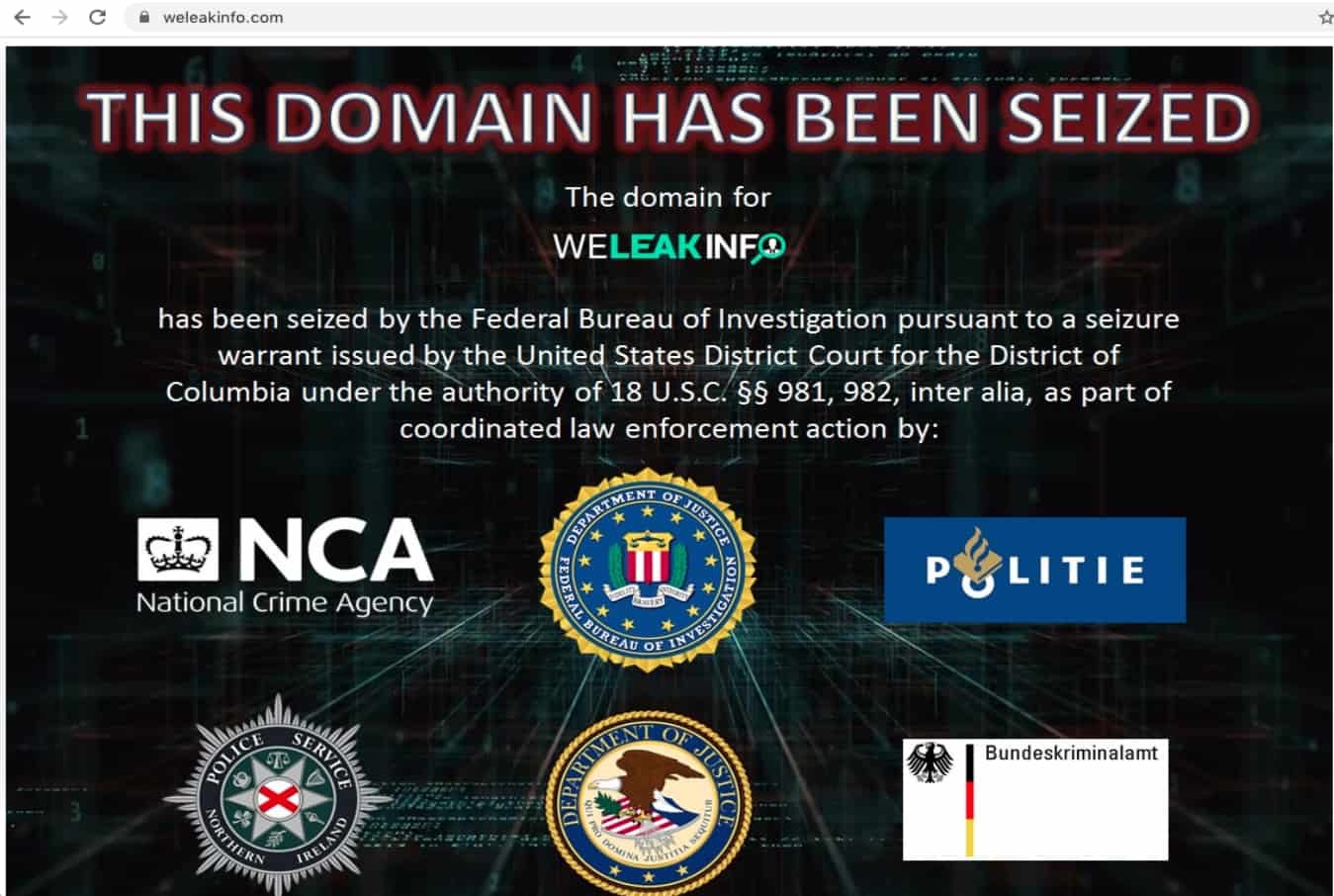 Feds seize WeLeakInfo.com for selling stolen databases