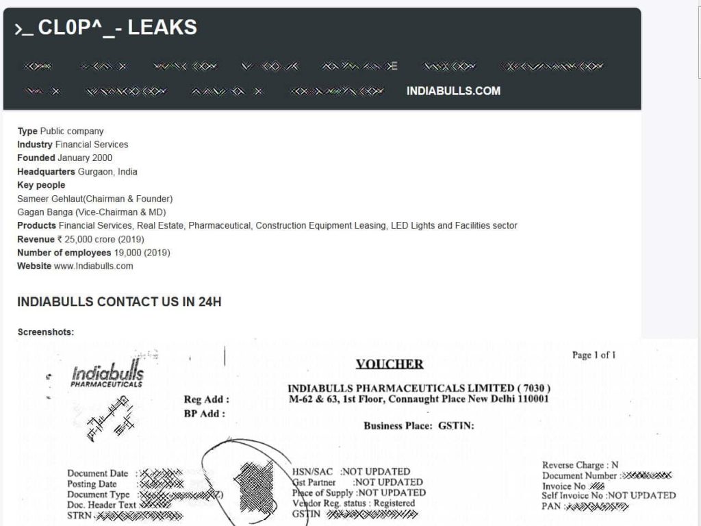 Clop ransomware operators leak 4.75 GB data on Indiabulls conglomerate