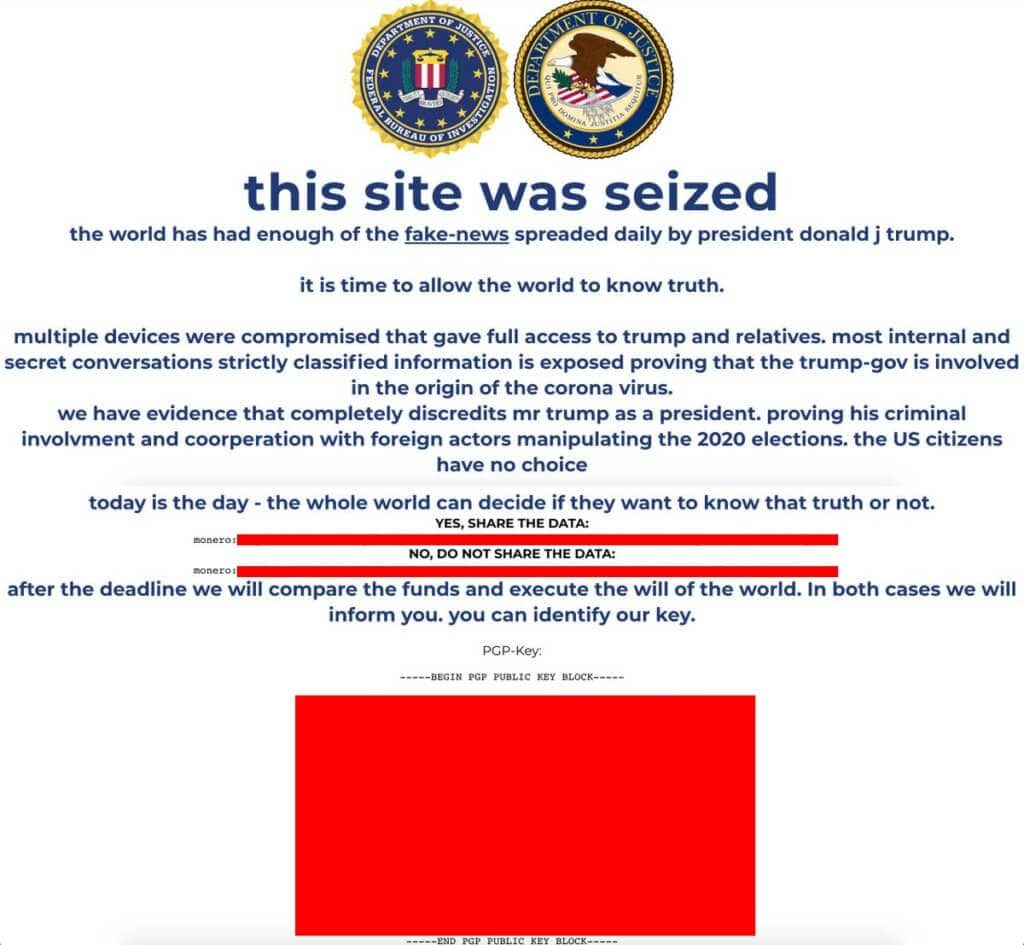 Hackers deface Trump campaign website with "This site was seized" notice
