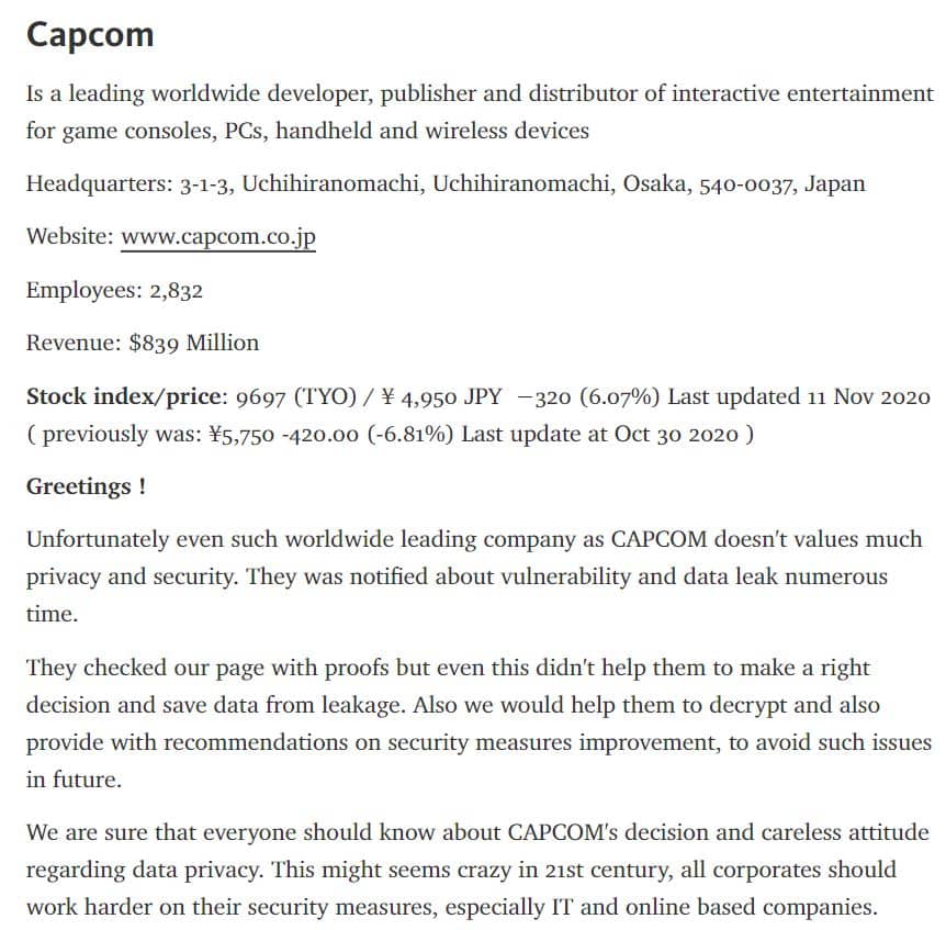 Capcom ransomware attack: Gaming details leaked; no ransom paid
