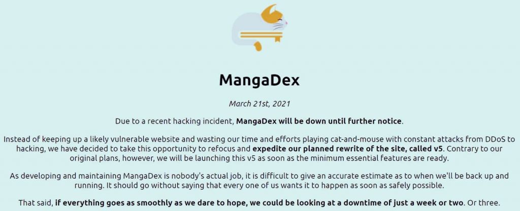 MangaDex Hacked- Site Goes Offline until Further Notice