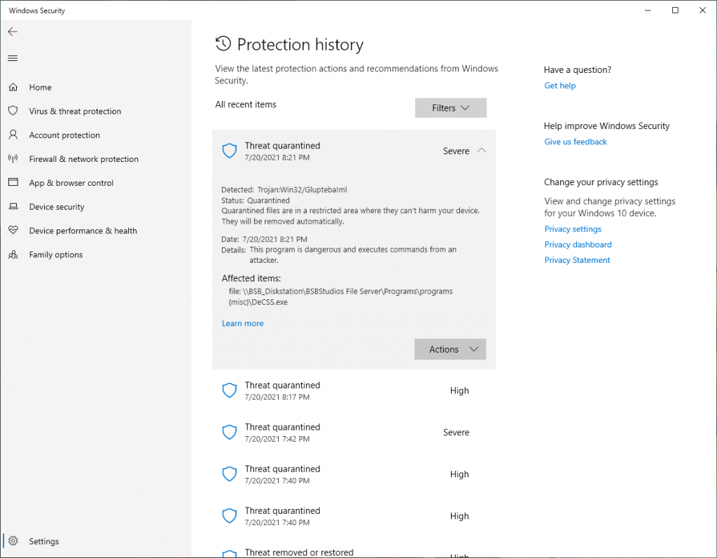 New Windows Defender update remove some EXE, source code files