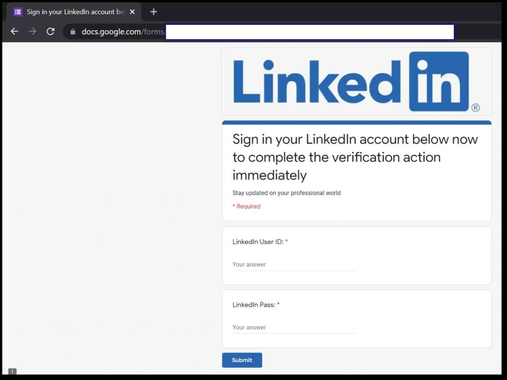 New LinkedIn phishing campaign found using Google Forms