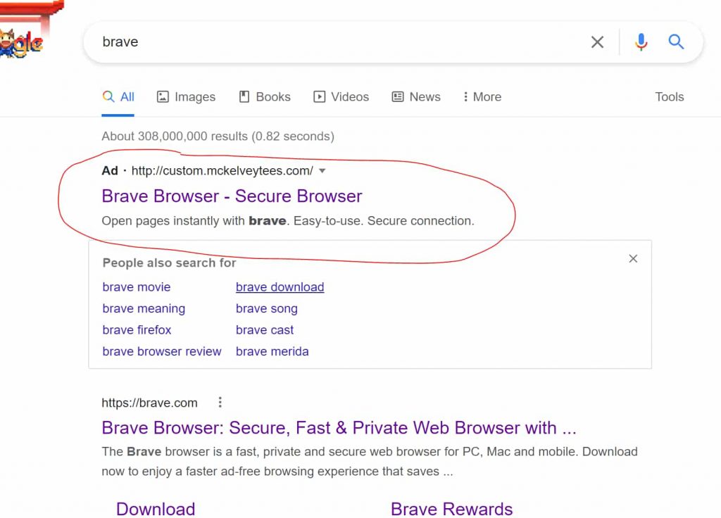 Google Ads in spreading malware via fake Brave browser website