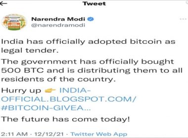 Indian PM Modi’s Twitter Account HACKED for Bitcoin scam