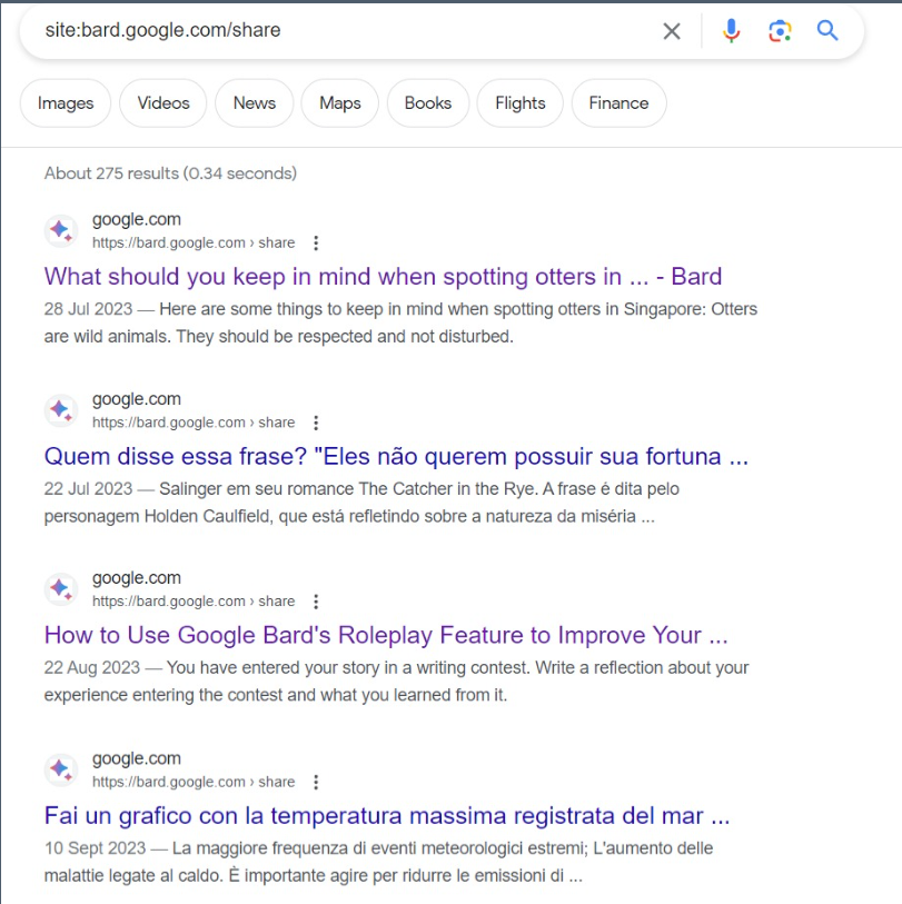 Google Indexed Conversations Between Users and Bard AI in Search Results