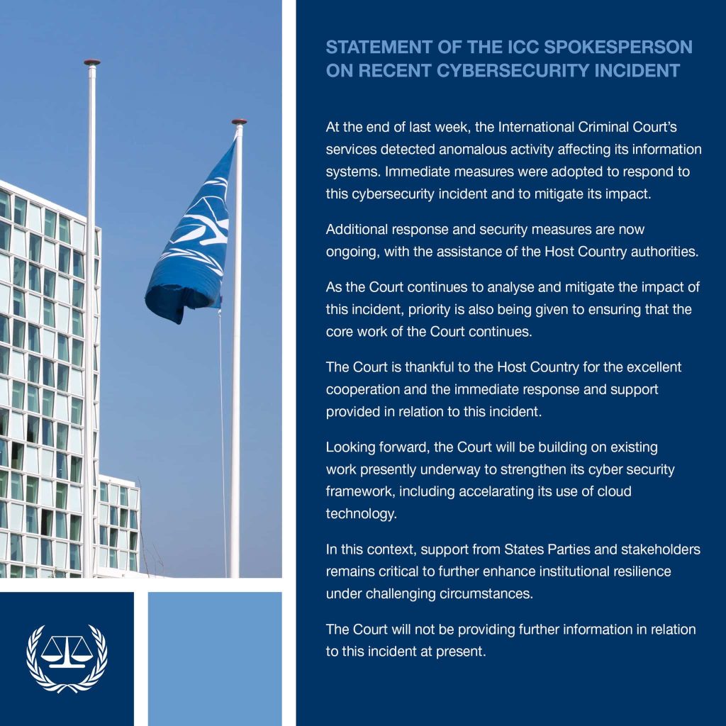 International Criminal Court (ICC) Confirms Cybersecurity Incident