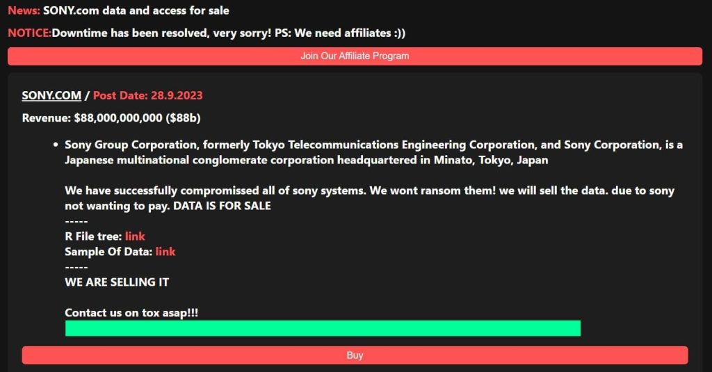 RANSOMEDVC Ransomware Group Claims Breach of Sony Corporation