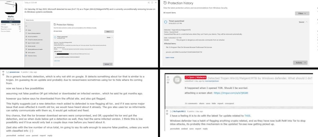 Microsoft Defender Flags Tor Browser as Win32/Malgent!MTB Malware
