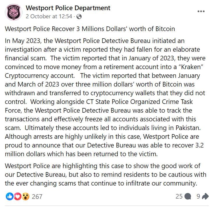 US Police Recover $3M Stolen by Pakistani Crypto Scammers