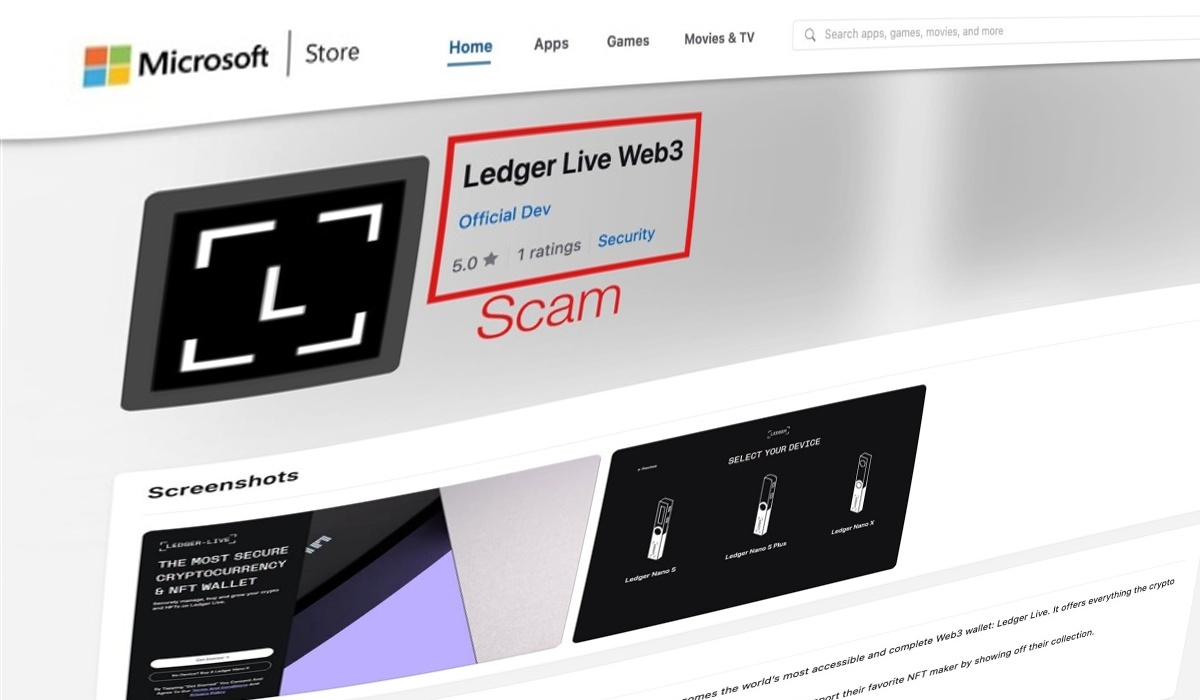 Scammers Use Fake Ledger App on Microsoft Store to Steal $800,000 in Crypto