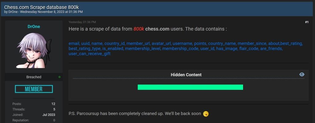 แฮกเกอร์รั่วข้อมูลผู้ใช้ Chess.com ที่คัดลอกมา 800,000 รายการ