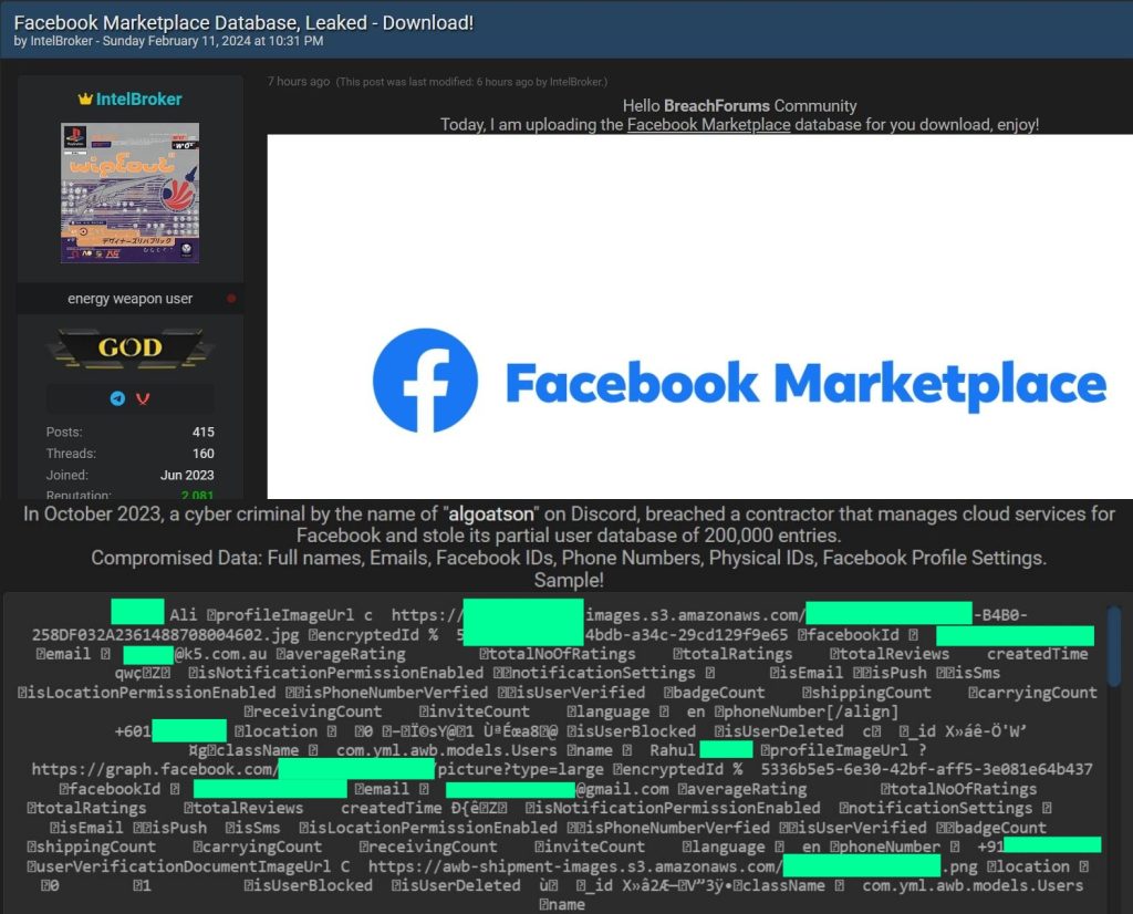 Hackers Leak Alleged Partial Facebook Marketplace Database